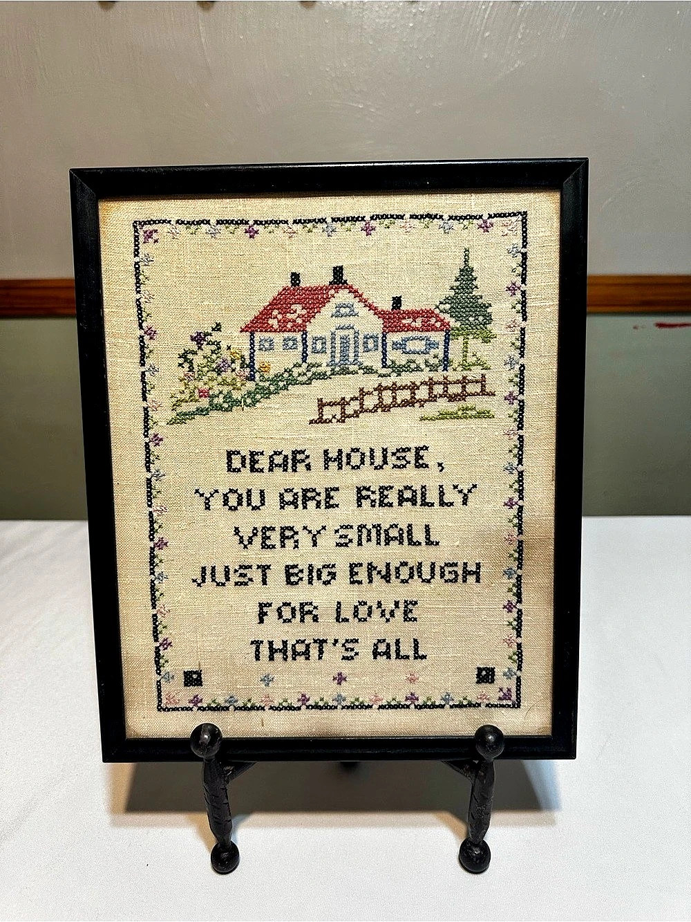 Vintage cottage core Framed folk Cross Stitch House Saying